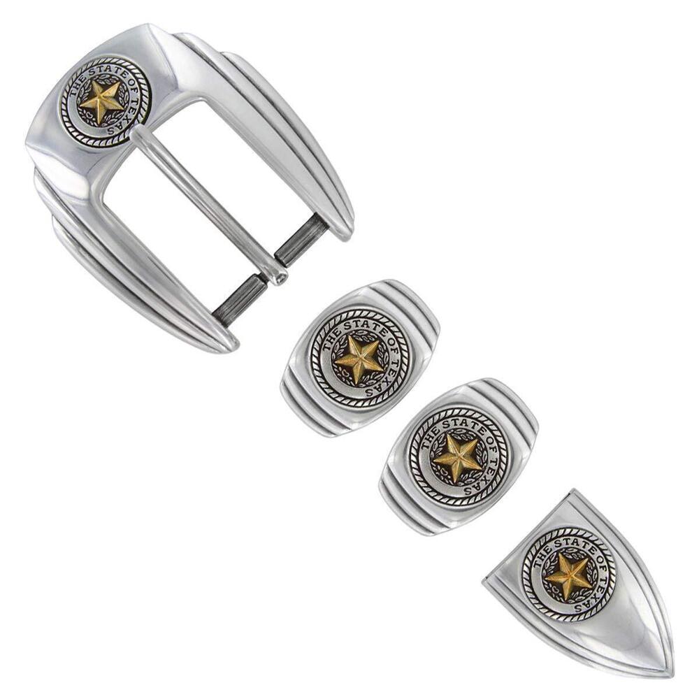6226 Texas Seal Silver Western Buckle Double Loop Tip Belt Set 4-Piece